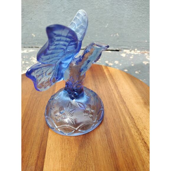 Blue Fenton Art Glass Butterfly on Branch Figurine - Picture 7 of 11